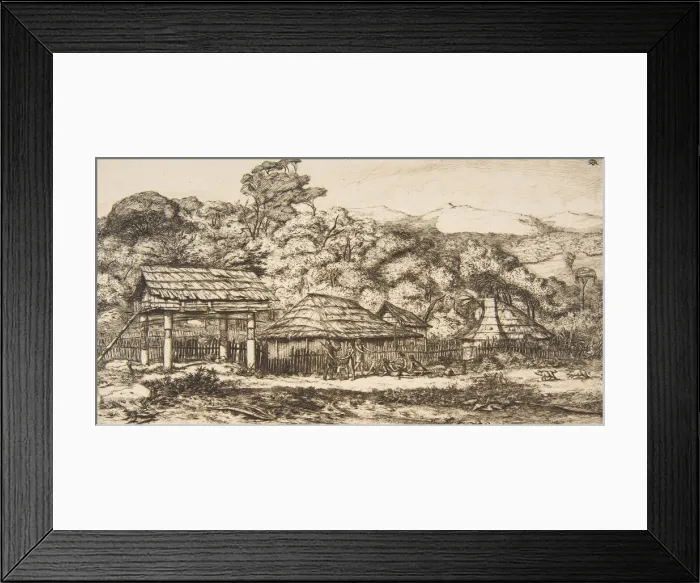 Framed Print : Native Barns and Huts at Akaroa, Banks Peninsula, 1845, 1860. Creator: Charles Meryon Framed Print : Native Barns and Huts at Akaroa, Banks Peninsula, 1845, 1860. Creator: Charles Meryon