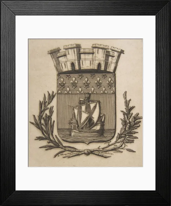 Framed Print : Coat-of-Arms Symbolizing the City of Paris, 1854. Creator: Charles Meryon Framed Print : Coat-of-Arms Symbolizing the City of Paris, 1854. Creator: Charles Meryon