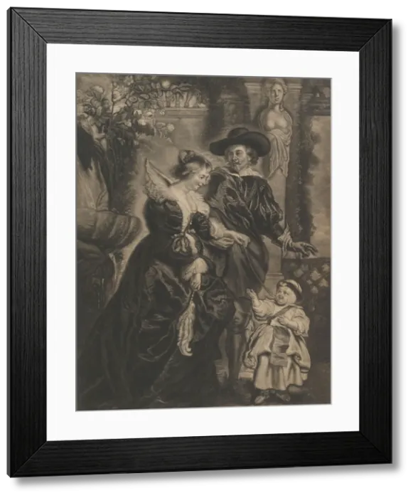 Framed Print : Rubens, his wife, Helena Fourment, and their child, ca. 1770. Creator: Charles Phillips Framed Print : Rubens, his wife, Helena Fourment, and their child, ca. 1770. Creator: Charles Phillips