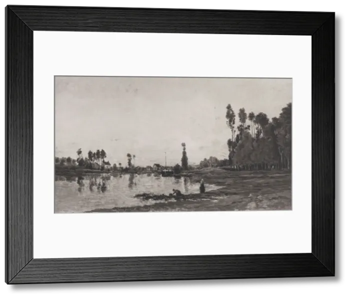 Framed Print : By the River, 1865. Creator: Charles Francois Daubigny Framed Print : By the River, 1865. Creator: Charles Francois Daubigny