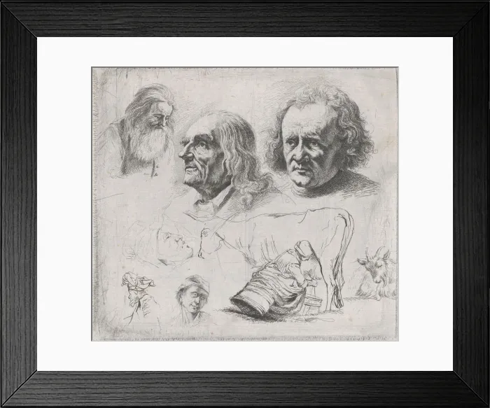 Framed Print : Study of Six Heads and a Milkmaid, 1816. Creator: Ignace Joseph de Claussin