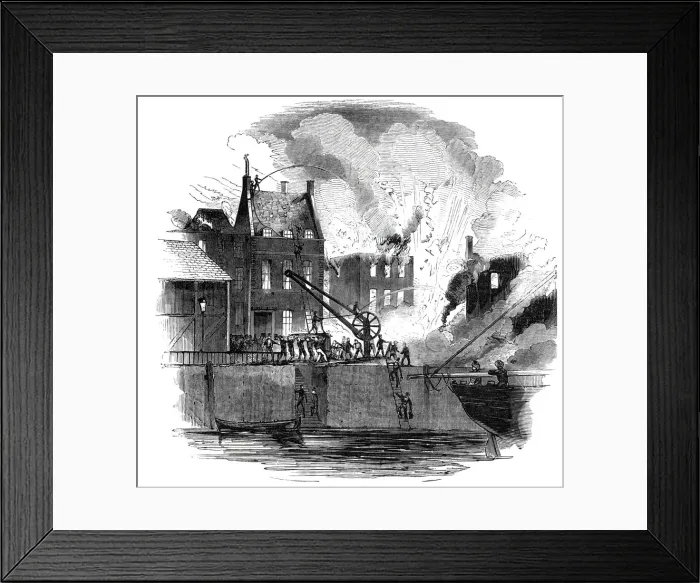 Framed Print : Fire at Boston - from a drawing by Mr. W. Caister, 1844. Creator: Unknown Framed Print : Fire at Boston - from a drawing by Mr. W. Caister, 1844. Creator: Unknown