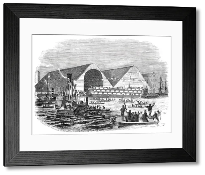 Framed Print : Launch of the Boscawen'at Woolwich, 1844. Creator: Unknown Framed Print : Launch of the Boscawen'at Woolwich, 1844. Creator: Unknown