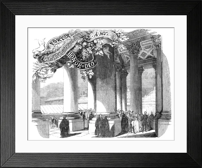 Framed Print : Her Majesty crossing the Great West Portico, 1844. Creator: Unknown Framed Print : Her Majesty crossing the Great West Portico, 1844. Creator: Unknown