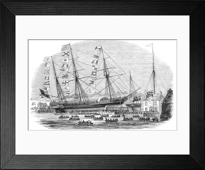 Framed Print : Launch of The Braganza'steamer at Cowes, 1844. Creator: Unknown Framed Print : Launch of The Braganza'steamer at Cowes, 1844. Creator: Unknown
