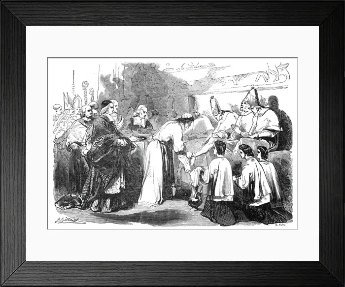 Framed Print : Holy Thursday - the Pope washing the feet of poor priests, 1844. Creator: Unknown Framed Print : Holy Thursday - the Pope washing the feet of poor priests, 1844. Creator: Unknown