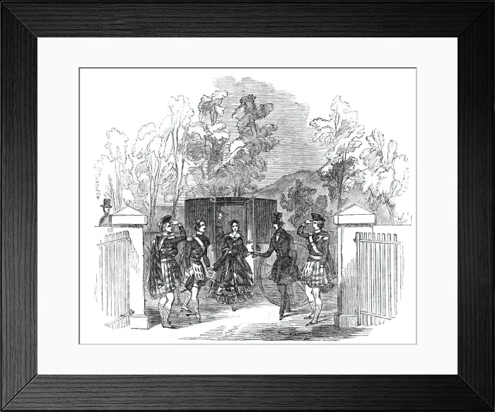 Framed Print : Her Majesty and Prince Albert alighting at Blair Athol Church, 1844 Framed Print : Her Majesty and Prince Albert alighting at Blair Athol Church, 1844