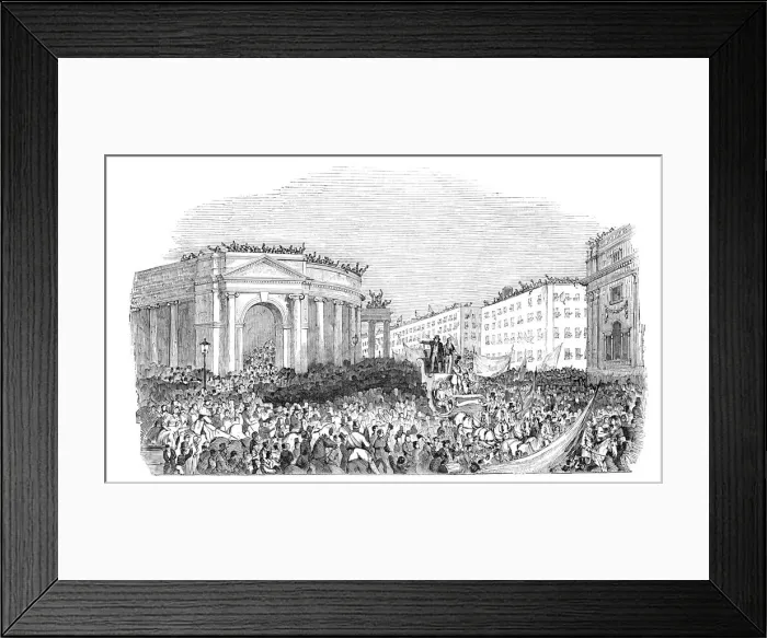 Framed Print : The procession passing the Bank, 1844. Creator: Unknown Framed Print : The procession passing the Bank, 1844. Creator: Unknown