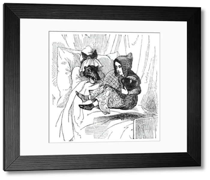 Framed Print : Little Red Riding Hood and the wolf disguised as her grandmother, 1842. Creator: Unknown Framed Print : Little Red Riding Hood and the wolf disguised as her grandmother, 1842. Creator: Unknown