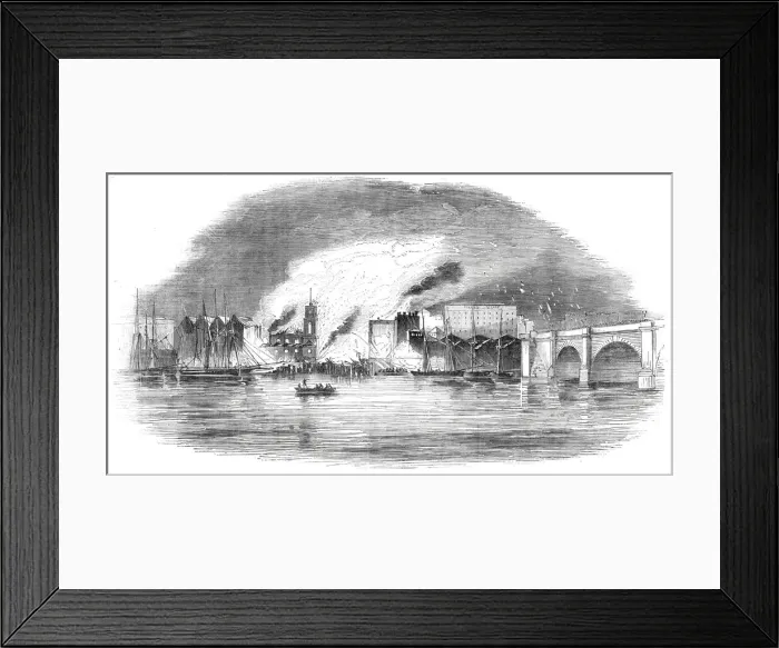 Framed Print : The Great Fire near London Bridge, view of the fire from the river, 1843 Framed Print : The Great Fire near London Bridge, view of the fire from the river, 1843