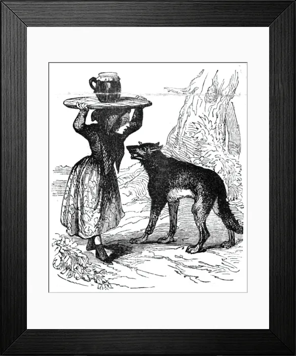 Framed Print : Little Red Riding Hood and the Wolf, 1842. Creator: Unknown Framed Print : Little Red Riding Hood and the Wolf, 1842. Creator: Unknown