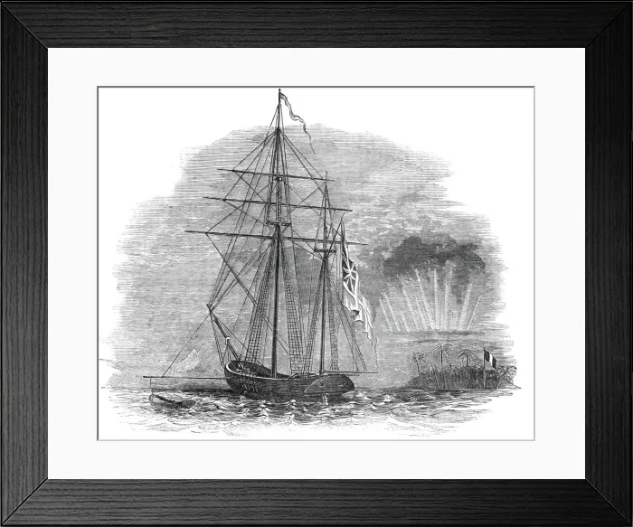 Framed Print : The British Force off Tahiti - Her Majestys Ketch, Basilisk, 1844. Creator: Unknown Framed Print : The British Force off Tahiti - Her Majestys Ketch, Basilisk, 1844. Creator: Unknown