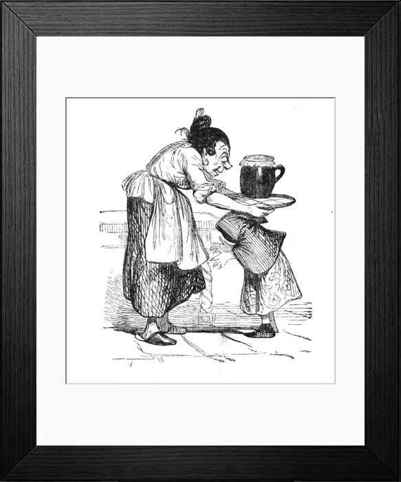 Framed Print : Little Red Riding Hoods mother gives her a pot of butter and a cake for her grandmother Framed Print : Little Red Riding Hoods mother gives her a pot of butter and a cake for her grandmother