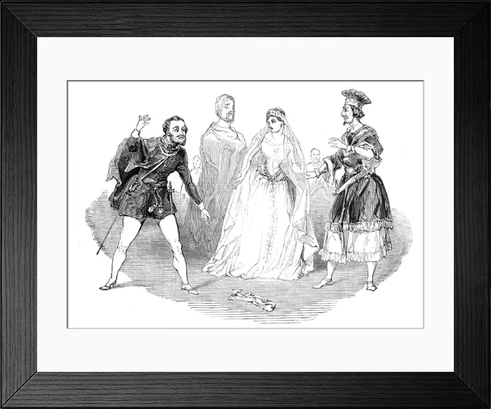 Framed Print : Scene from The Favorite, at Drury-Lane Theatre, 1844. Creator: Unknown Framed Print : Scene from The Favorite, at Drury-Lane Theatre, 1844. Creator: Unknown