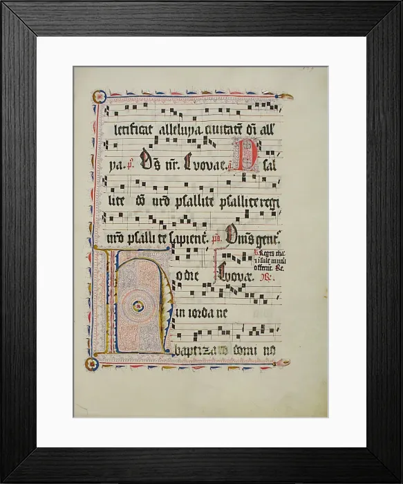 Framed Print : Manuscript Leaf with Initial H, from an Antiphonary, German, second quarter 15th century Framed Print : Manuscript Leaf with Initial H, from an Antiphonary, German, second quarter 15th century