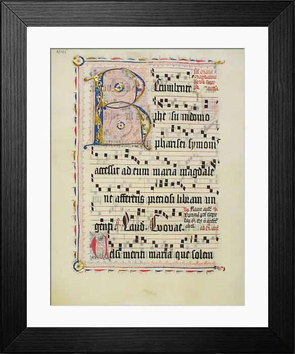 Framed Print : Manuscript Leaf with Initial R, from an Antiphonary, German, second quarter 15th century Framed Print : Manuscript Leaf with Initial R, from an Antiphonary, German, second quarter 15th century