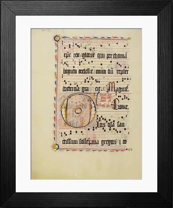 Framed Print : Manuscript Leaf with Initial F, from an Antiphonary, German, second quarter 15th century Framed Print : Manuscript Leaf with Initial F, from an Antiphonary, German, second quarter 15th century