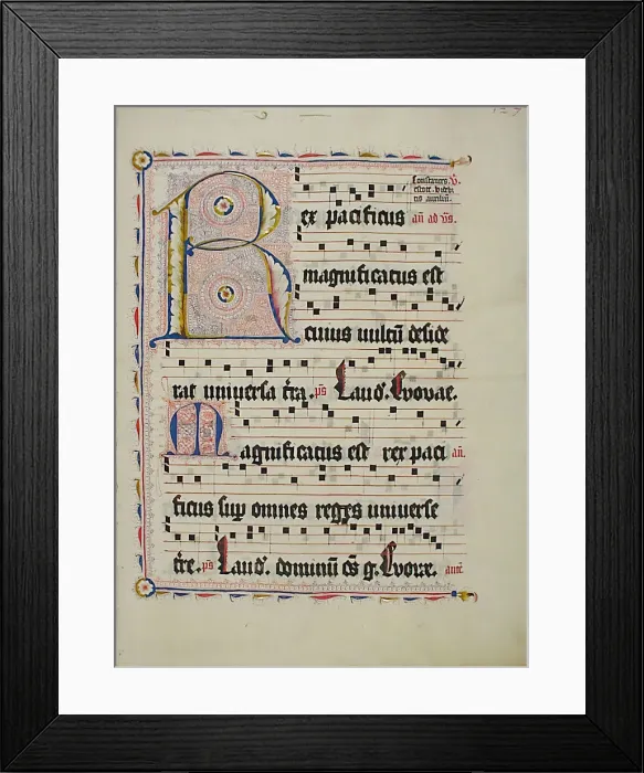 Framed Print : Manuscript Leaf with Initial R, from an Antiphonary, German, second quarter 15th century Framed Print : Manuscript Leaf with Initial R, from an Antiphonary, German, second quarter 15th century