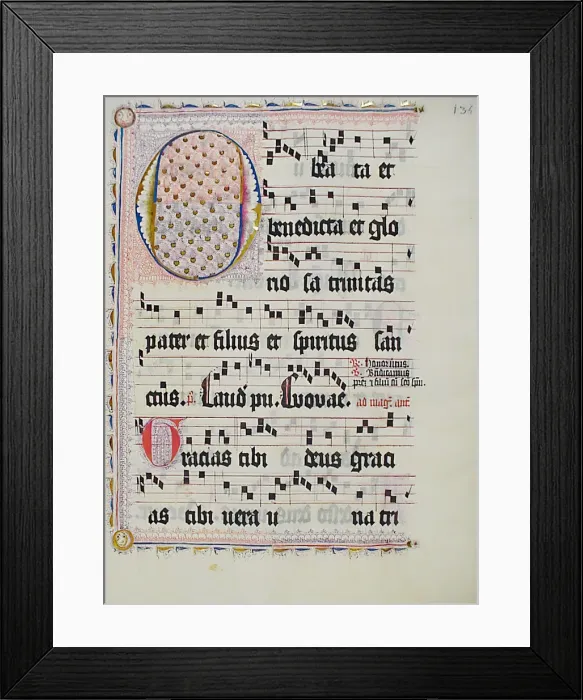 Framed Print : Manuscript Leaf with Initial O, from an Antiphonary, German, second quarter 15th century Framed Print : Manuscript Leaf with Initial O, from an Antiphonary, German, second quarter 15th century