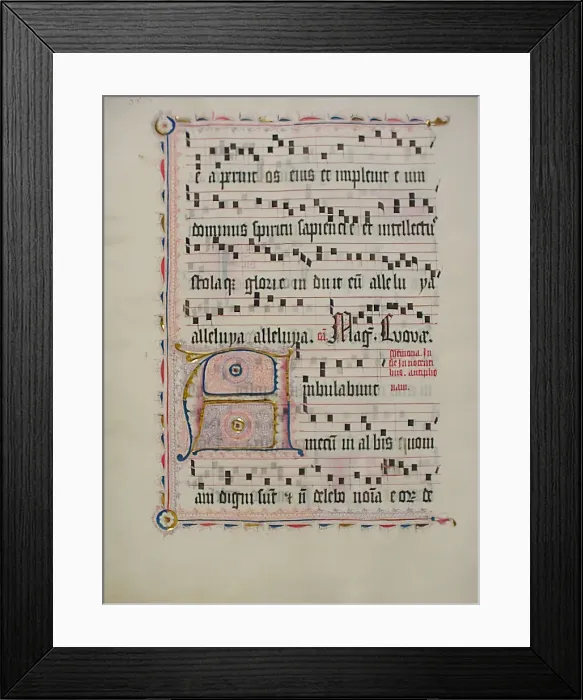 Framed Print : Manuscript Leaf with Initial A, from an Antiphonary, German, second quarter 15th century Framed Print : Manuscript Leaf with Initial A, from an Antiphonary, German, second quarter 15th century