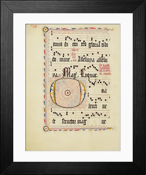 Framed Print : Manuscript Leaf with Initial O, from an Antiphonary, German, second quarter 15th century Framed Print : Manuscript Leaf with Initial O, from an Antiphonary, German, second quarter 15th century