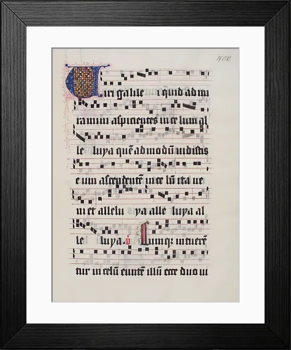 Framed Print : Manuscript Leaf with Initial V, from a Gradual, German, second quarter 15th century Framed Print : Manuscript Leaf with Initial V, from a Gradual, German, second quarter 15th century