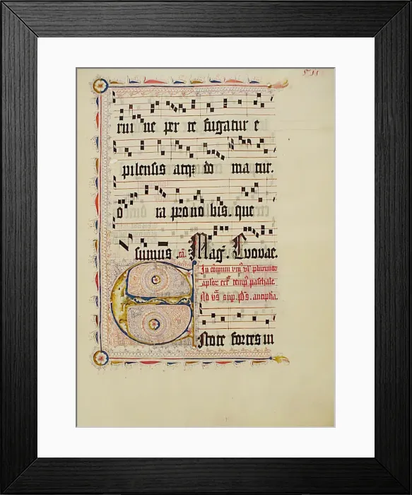 Framed Print : Manuscript Leaf with Initial E, from an Antiphonary, German, second quarter 15th century