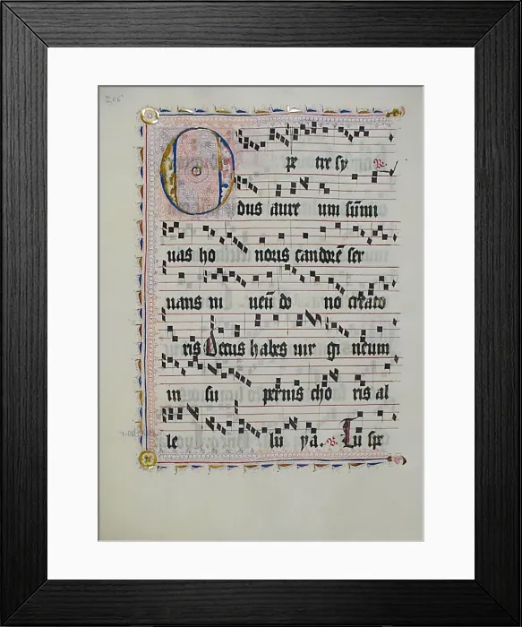 Framed Print : Manuscript Leaf with Initial O, from an Antiphonary, German, second quarter 15th century Framed Print : Manuscript Leaf with Initial O, from an Antiphonary, German, second quarter 15th century