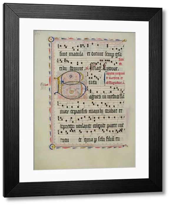 Framed Print : Manuscript Leaf with Initial B, from an Antiphonary, German, second quarter 15th century Framed Print : Manuscript Leaf with Initial B, from an Antiphonary, German, second quarter 15th century