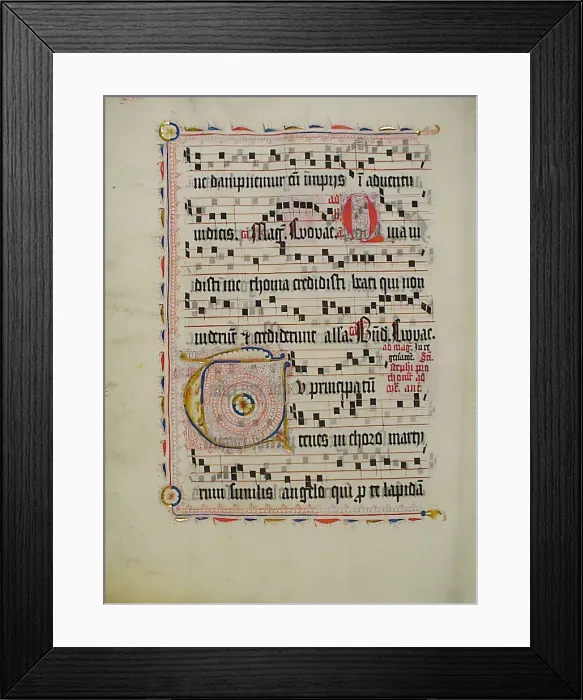 Framed Print : Manuscript Leaf with Initial T, from an Antiphonary, German, second quarter 15th century Framed Print : Manuscript Leaf with Initial T, from an Antiphonary, German, second quarter 15th century