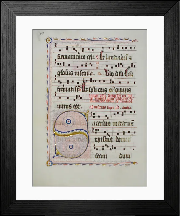 Framed Print : Manuscript Leaf with Initial S, from an Antiphonary, German, second quarter 15th century Framed Print : Manuscript Leaf with Initial S, from an Antiphonary, German, second quarter 15th century