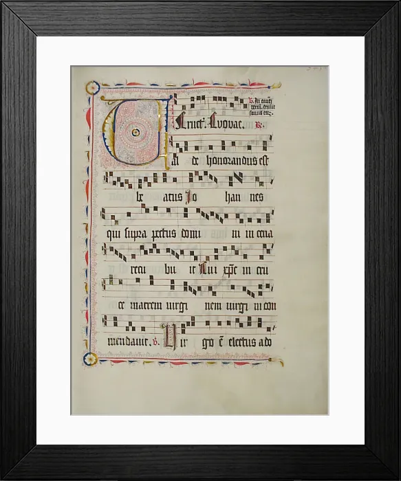 Framed Print : Manuscript Leaf with Initial V, from an Antiphonary, German, second quarter 15th century Framed Print : Manuscript Leaf with Initial V, from an Antiphonary, German, second quarter 15th century