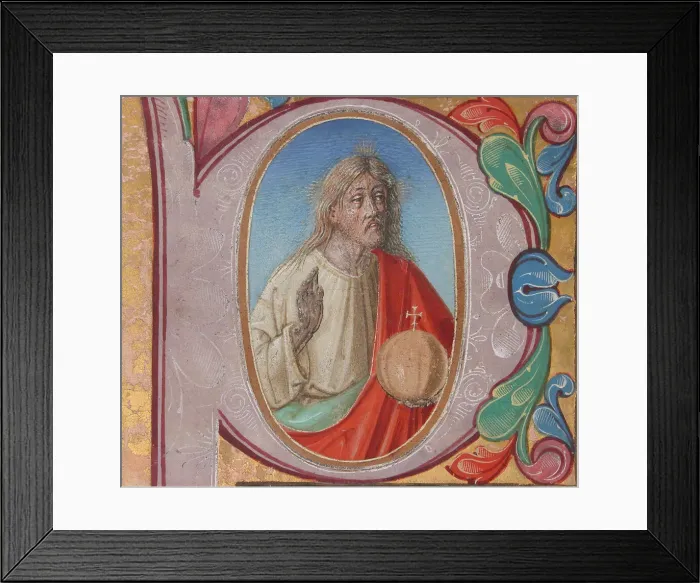 Framed Print : Manuscript Illumination with Salvator Mundi in an Initial P, from a Choir Book, Italian Framed Print : Manuscript Illumination with Salvator Mundi in an Initial P, from a Choir Book, Italian