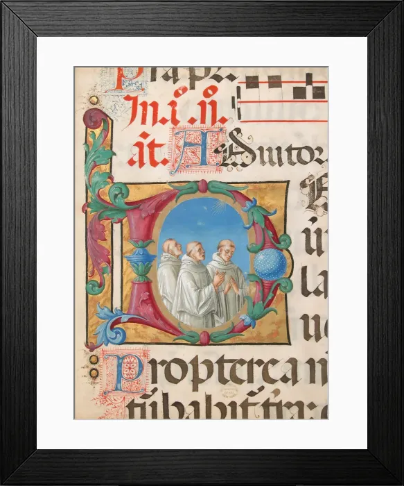 Framed Print : Manuscript Illumination with Singing Monks in an Initial D, from a Psalter, Italian Framed Print : Manuscript Illumination with Singing Monks in an Initial D, from a Psalter, Italian