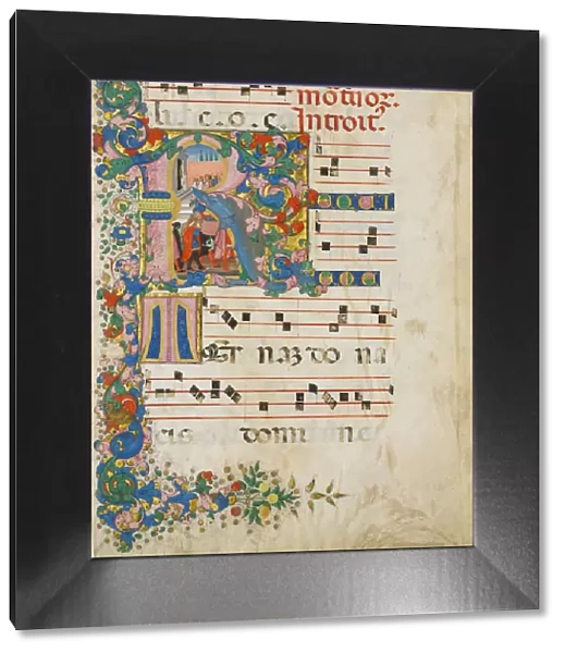 Manuscript Leaf with a Funeral Procession in an Initial R, from a Gradual, Italian