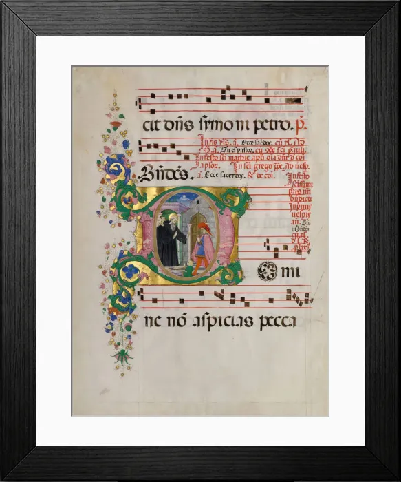 Framed Print : Manuscript Leaf with Saint Benedict Resuscitating a Boy in an Initial D Framed Print : Manuscript Leaf with Saint Benedict Resuscitating a Boy in an Initial D