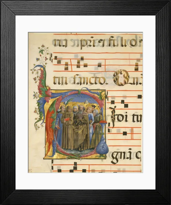 Framed Print : Manuscript Illumination with All Saints in an Initial V, from an Antiphonary, Italian Framed Print : Manuscript Illumination with All Saints in an Initial V, from an Antiphonary, Italian