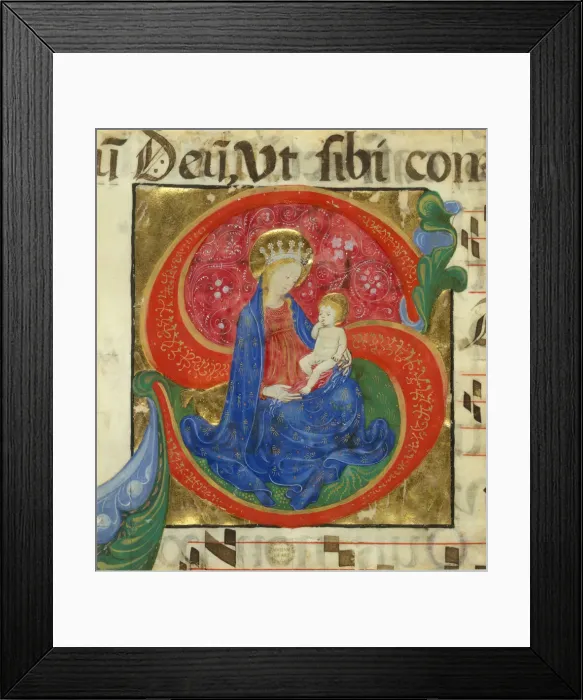 Framed Print : Manuscript Illumination with the Virgin and Child in an Initial S, from an Antiphonary Framed Print : Manuscript Illumination with the Virgin and Child in an Initial S, from an Antiphonary