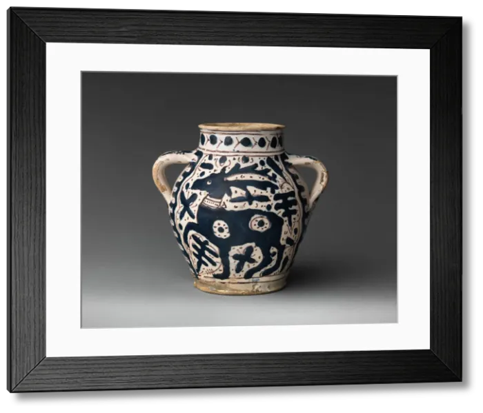 Framed Print : Two-Handled Jar with Stag, Italian, early 1400s. Creator: Unknown Framed Print : Two-Handled Jar with Stag, Italian, early 1400s. Creator: Unknown