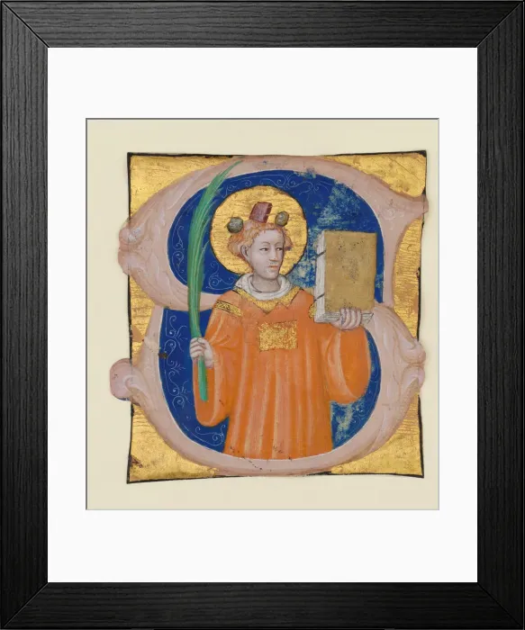 Framed Print : Manuscript Illumination with Saint Stephen in an Initial S, from an Antiphonary, Italian Framed Print : Manuscript Illumination with Saint Stephen in an Initial S, from an Antiphonary, Italian