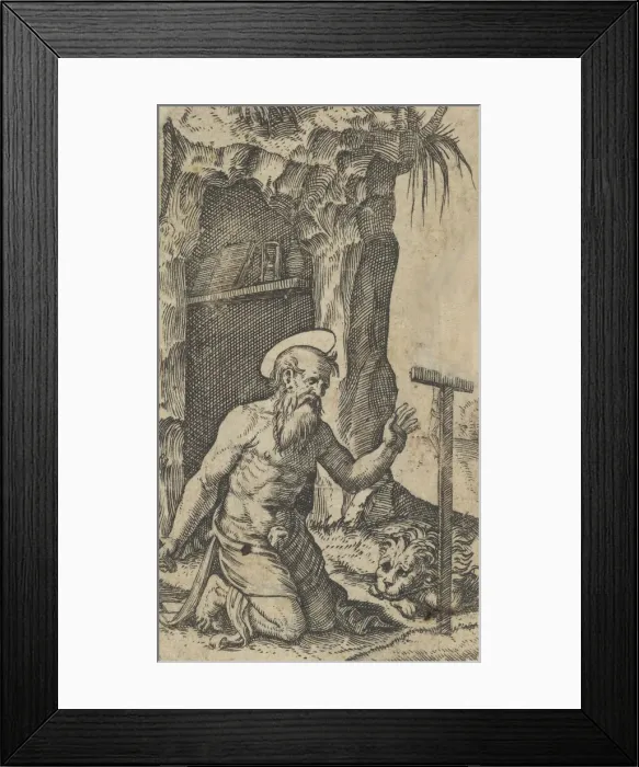 Framed Print : Saint Jerome kneeling before a crucifix, from the series Piccoli Santi (Small S... ca