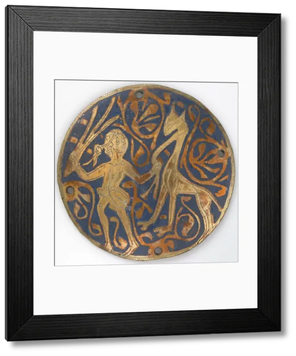 Framed Print : Medallion with Youth Leading Long-necked Animal, French, ca. 1240-60. Creator: Unknown Framed Print : Medallion with Youth Leading Long-necked Animal, French, ca. 1240-60. Creator: Unknown