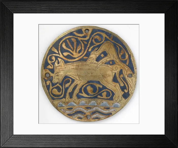 Framed Print : Medallion with Hunting Dog Attacking Boar Crossing Water, French, ca. 1240-60 Framed Print : Medallion with Hunting Dog Attacking Boar Crossing Water, French, ca. 1240-60
