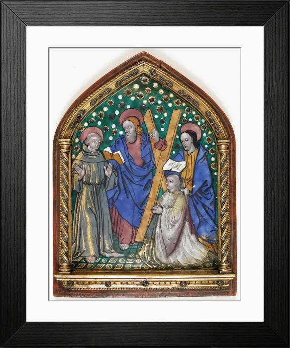 Framed Print : Plaque with Saints and Donor, French, 16th century. Creator: Unknown Framed Print : Plaque with Saints and Donor, French, 16th century. Creator: Unknown