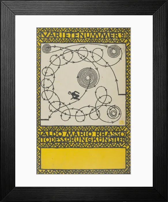 Framed Print : Variety Act 9: Aldo Mario Brasso, Leap of Death Artist (Varietenummer 9: Aldo Mario Bras... 1907. Creator: Moritz Jung) Framed Print : Variety Act 9: Aldo Mario Brasso, Leap of Death Artist (Varietenummer 9: Aldo Mario Bras... 1907. Creator: Moritz Jung)