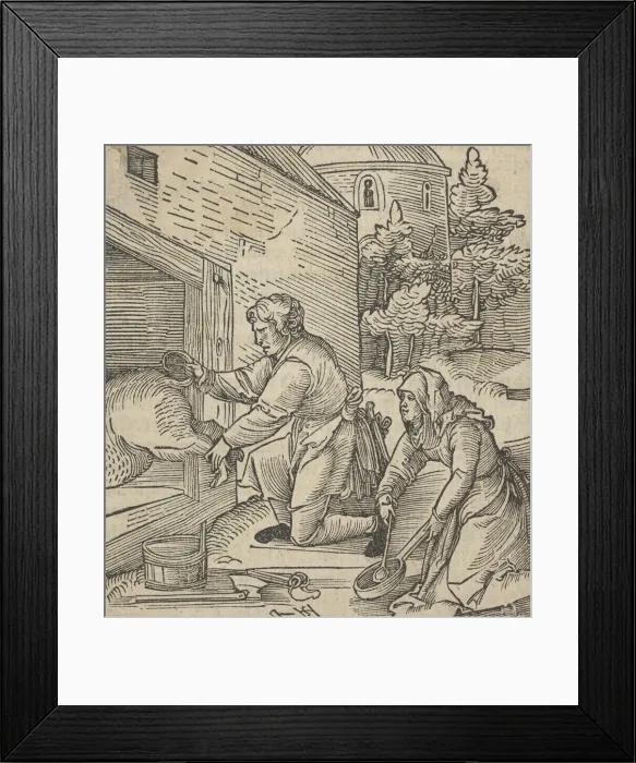 Framed Print : A Farmer Slaughtering a Hog, from Hymmelwagen auff dem, wer wol lebt... 1517 Framed Print : A Farmer Slaughtering a Hog, from Hymmelwagen auff dem, wer wol lebt... 1517