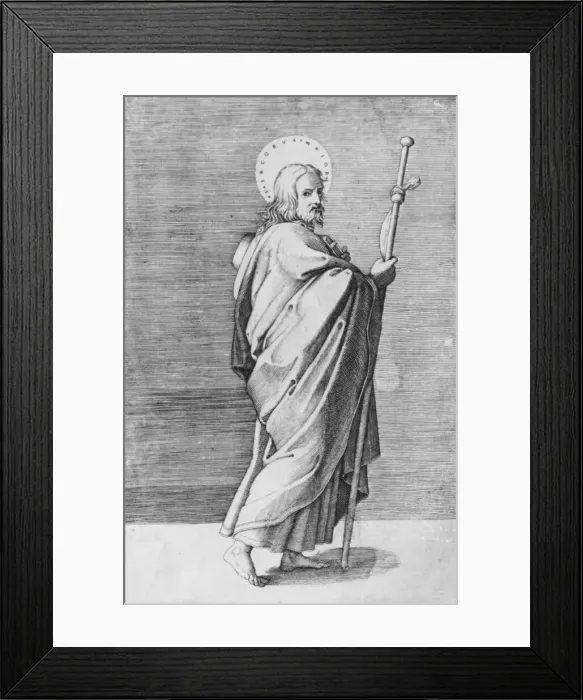 Framed Print : Saint James the Major turned towards right, holding staff, ca. 1500-1550 Framed Print : Saint James the Major turned towards right, holding staff, ca. 1500-1550
