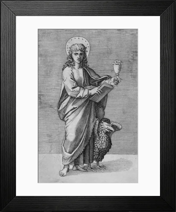 Framed Print : Saint John holding chalice in left hand, book in right, eagle standing by left si... ca Framed Print : Saint John holding chalice in left hand, book in right, eagle standing by left si... ca