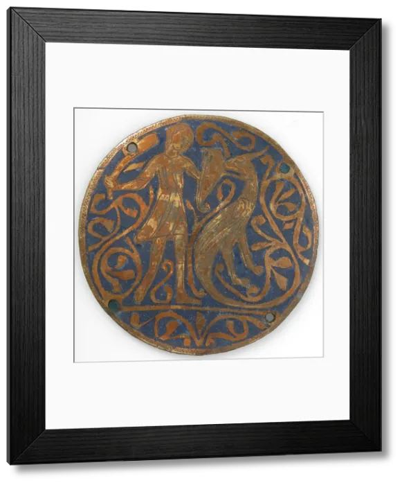 Framed Print : Medallion with Man Fighting Basilisk, French, ca. 1240-60. Creator: Unknown Framed Print : Medallion with Man Fighting Basilisk, French, ca. 1240-60. Creator: Unknown