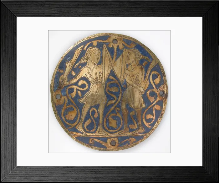 Framed Print : Medallion with Two Warriors, One Bearded, with Swords and Bucklers, French, ca. 1240-60 Framed Print : Medallion with Two Warriors, One Bearded, with Swords and Bucklers, French, ca. 1240-60